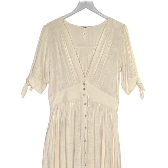 Free People L Beige Love Of My Life Midi Dress Gauzy V Neckline - Picture 5 of 9